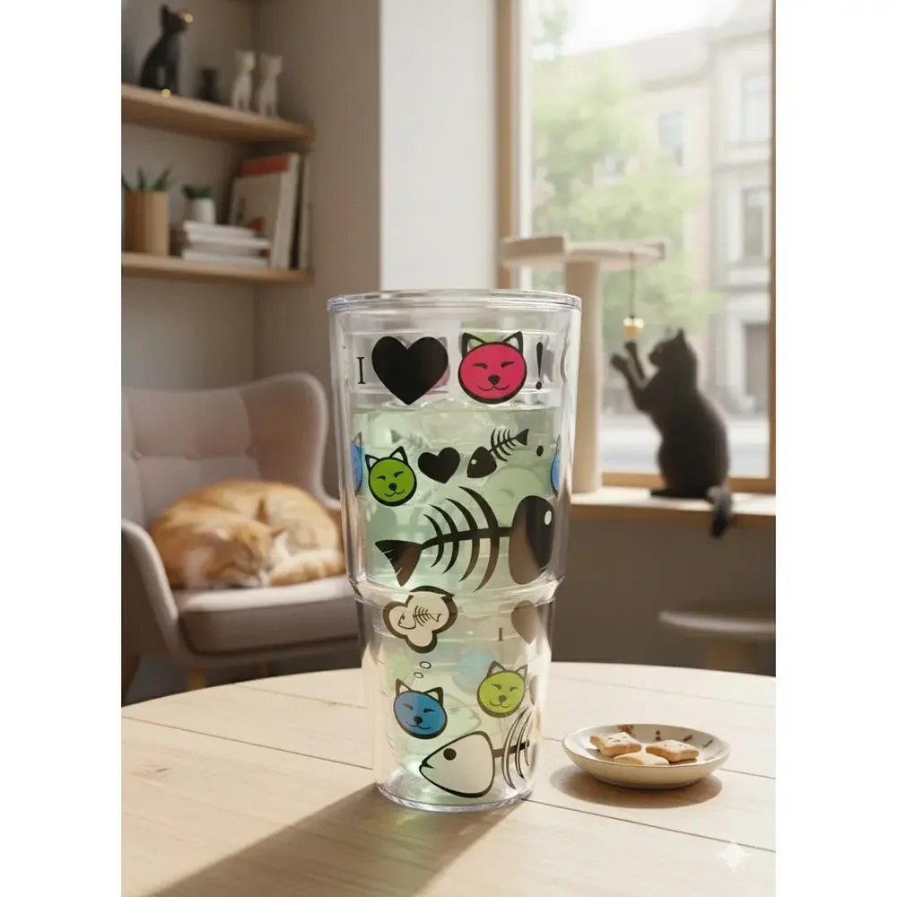 Tervis 24oz Cat Lady Fishbone Heart Love Kitty Pet Lover Insulated Tumbler‎ Cup
